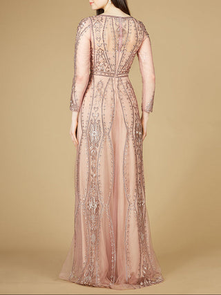 Lara 29788 - Long Illusion Sleeves, A-line Long Gown - Glamourous Grace