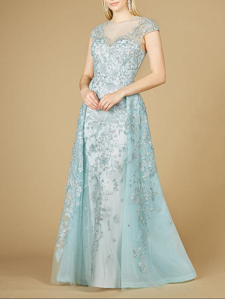 Lara 29798 - Floral Appliques high neck ball gown - Glamourous Grace