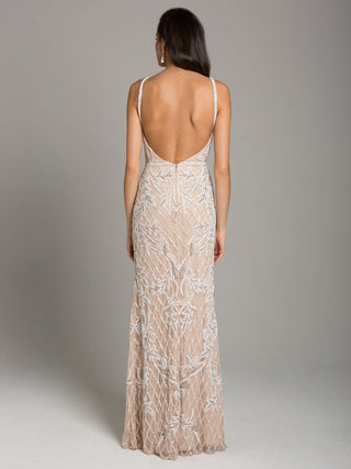 Lara Beverly Long Beaded Low Back V Neck Sleeveless Dress - Glamourous Grace