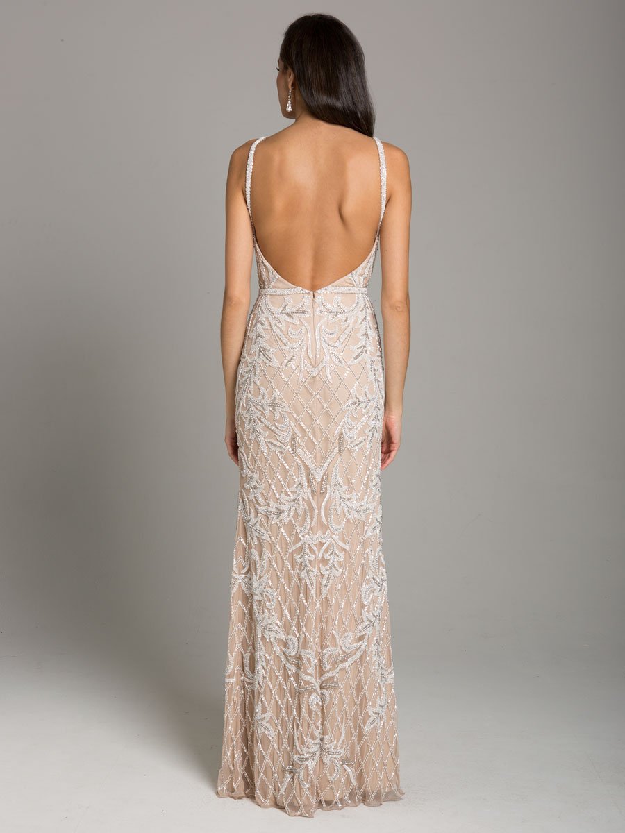 Lara Beverly Long Beaded Low Back V Neck Sleeveless Dress - Glamourous Grace