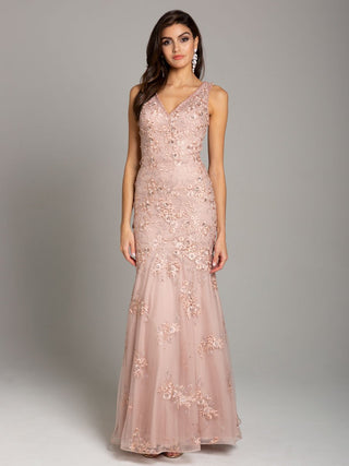 Lara 29869 - Mermaid Dress with Floral Lace Appliques - Glamourous Grace