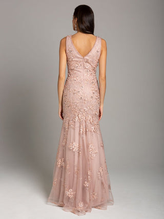 Lara 29869 - Mermaid Dress with Floral Lace Appliques - Glamourous Grace