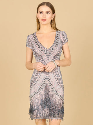Lara Brooklyn Beaded Fitted Short Dress with Open Back | 29889 - Glamourous Grace