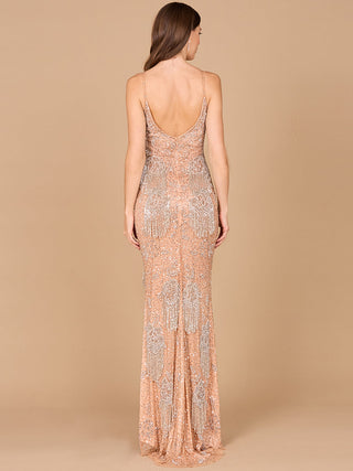 Lara Danika Floral Beaded Sheath Beaded Dress with Beaded Fringe - Glamourous Grace