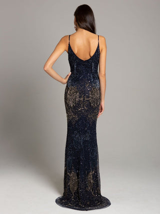 Lara Danika Floral Beaded Sheath Beaded Dress with Beaded Fringe - Glamourous Grace