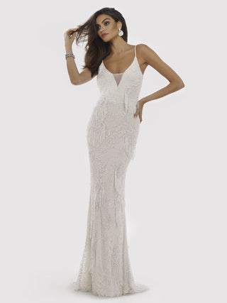 Lara Danika Floral Beaded Sheath Beaded Dress with Beaded Fringe - Glamourous Grace