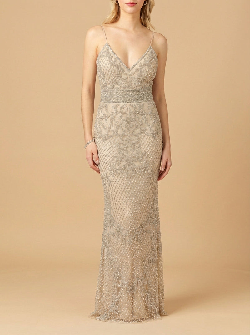 Body Con V-neck Beaded Dress | Lara 29904 - Glamourous Grace