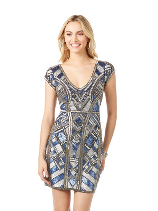 Art Deco Beaded, V-neck Mini Dress | 29909