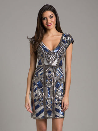 Art Deco Beaded, V-neck Mini Dress | 29909