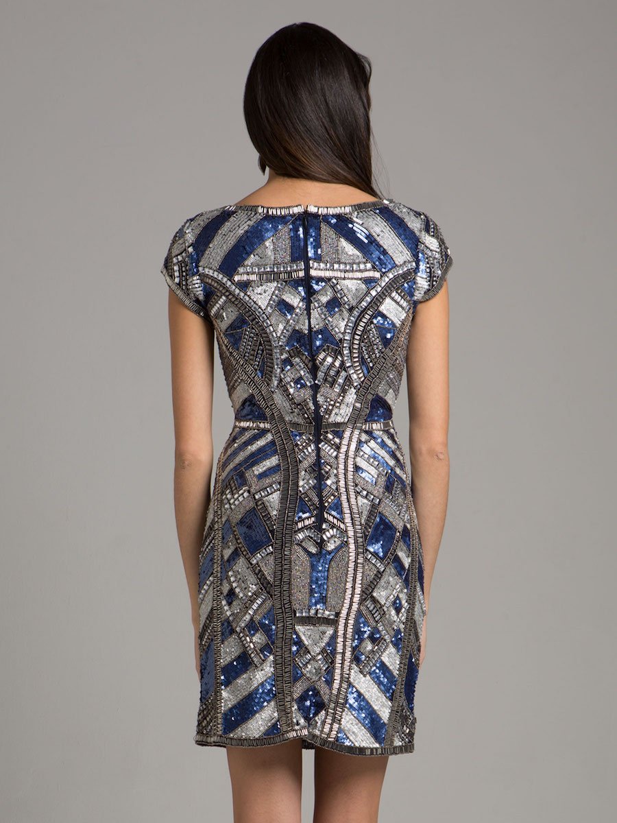 Lara 29909 - Beaded, V-neck Mini Dress - Glamourous Grace