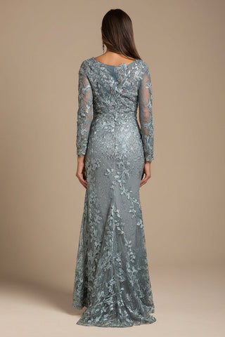 Lara New York long sleeve lace dress with intricate lace appliques, elegant design, and fitted silhouette.