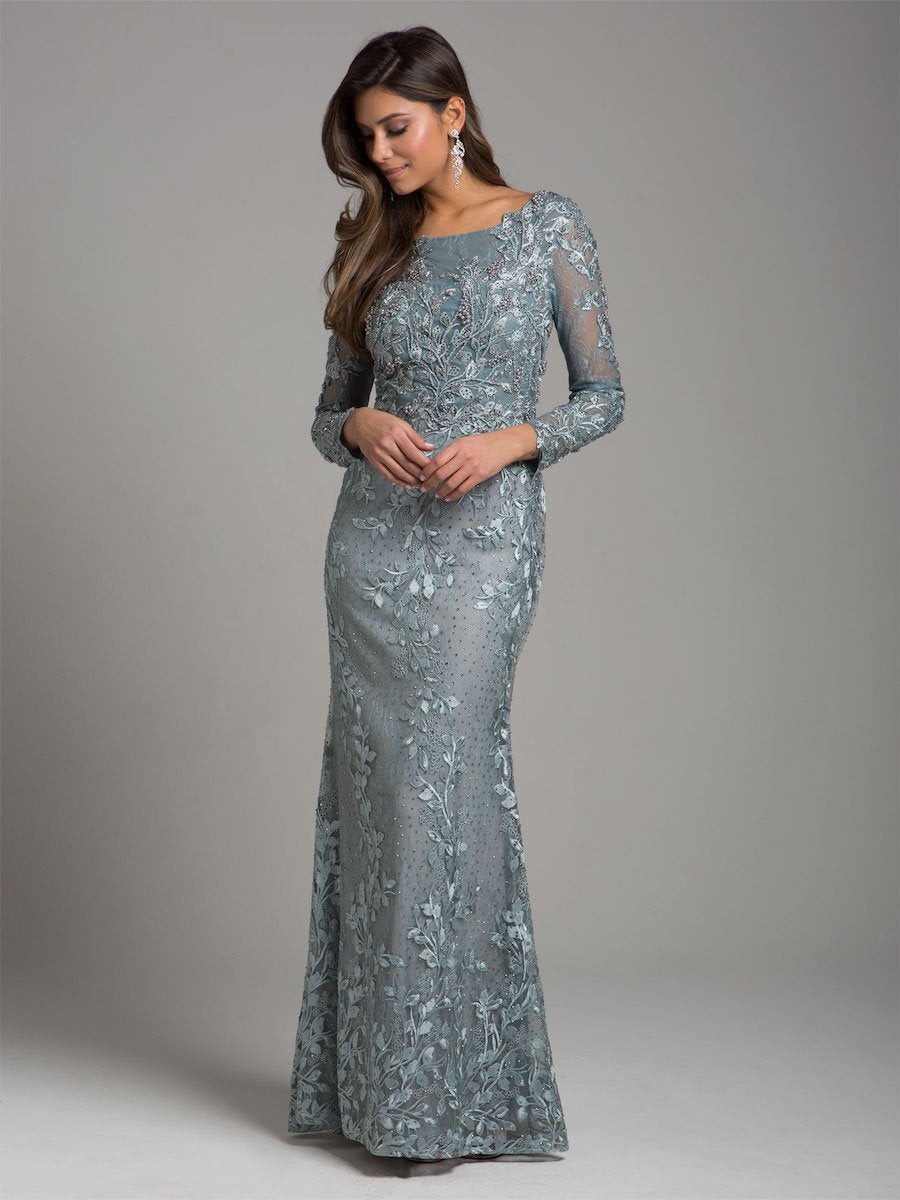 Lara 29924 - Long Sleeve Lace Dress With Lace Appliques - Glamourous Grace