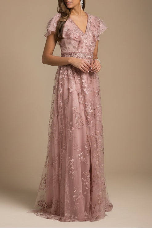 Lace, V-Neck Evening Dress | Lara 29966 - Glamourous Grace