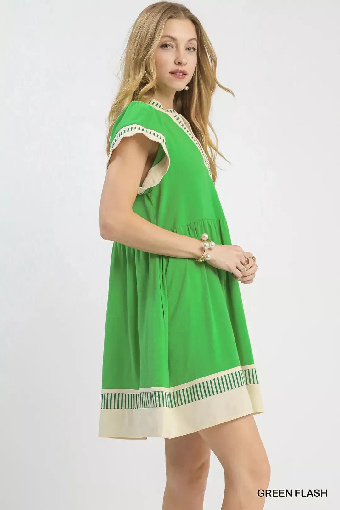 Umgee Linen Color Block Flutter Sleeve Dress - Glamourous Grace