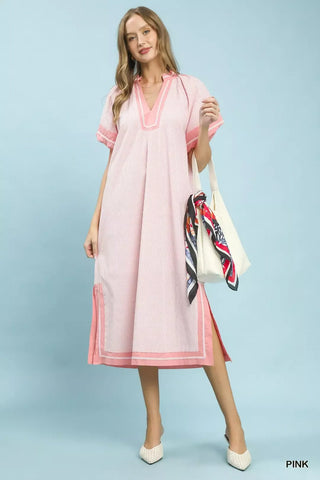 Umgee Pinstripe Contrast Trim Midi Dress - Glamourous Grace
