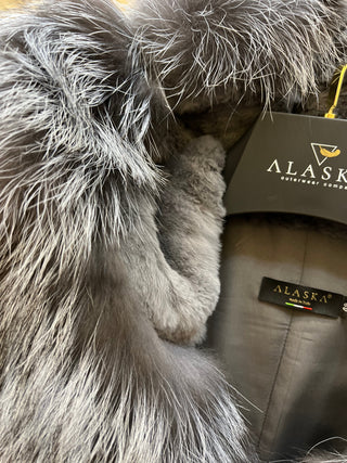 Roma Genuine Silver Fox Fur Rabbit Fur Insulated Parka in Black