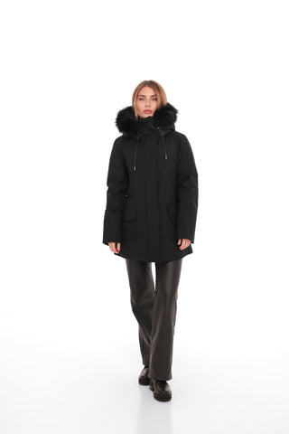 Onyx Genuine Fox Fur Vest-Lined Wool Blend Parka