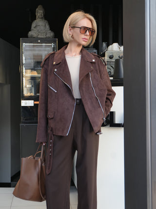 Dakota Eco Suede Aviator Jacket in Chocolate
