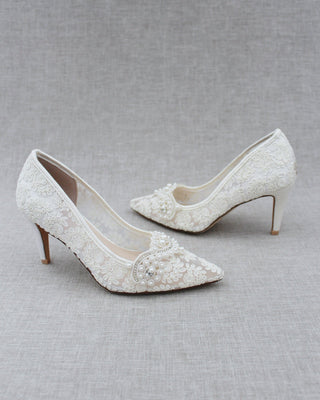 Lace Wedding Heels with Pearl Detail