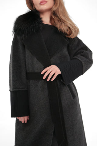 Boston Genuine Silver Fox Cashmere Blend Double-Face Coat in Graphite