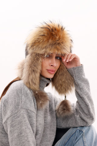 Genuine Racoon Fur Genuine Leather Hat