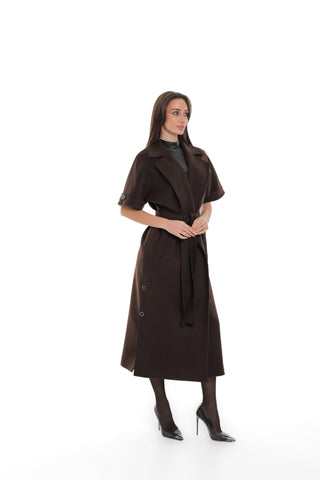 Evelyn Structured Short-Sleeve Coat in Chocolate