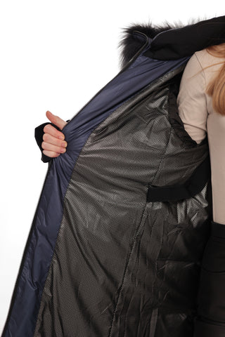 Cyrus Genuine Fur Trim Down Fill Coat in Navy