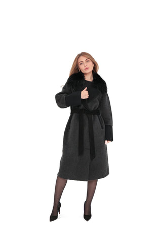 Boston Genuine Silver Fox Cashmere Blend Double-Face Coat in Graphite
