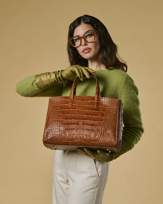 Valentina (cognac) - Italian calf leather women's handbag (with shoulder strap) - Glamourous Grace