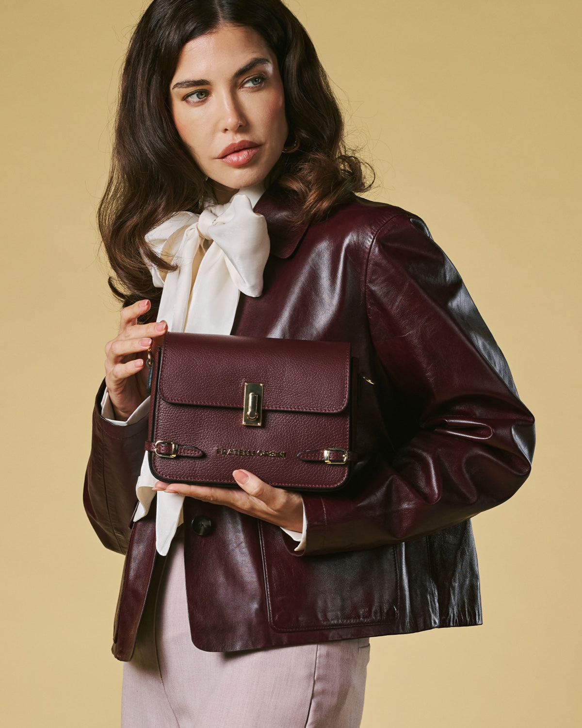 Mirella (eggplant) - Italian calf leather women's crossbody bag (with shoulder strap) - Glamourous Grace