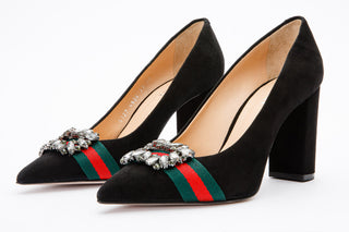The Afega Black Suede Leather Block Heel Pump Women Shoe - Glamourous Grace