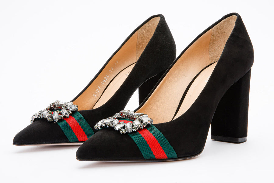 The Afega Black Suede Leather Block Heel Pump Women Shoe - Glamourous Grace