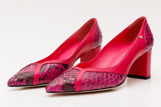 The Toskana Fuchsia Pythn Leather Block Heel Pump Women Shoe - Glamourous Grace