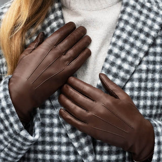 Francesca (brown) - Italian lambskin leather gloves with brown rabbit fur lining - Glamourous Grace