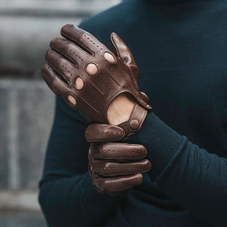 Mario (brown) - Italian lambskin leather driving gloves - Glamourous Grace