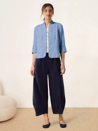 100% Linen Hand Button Fitted Jacket AMELIA - Glamourous Grace