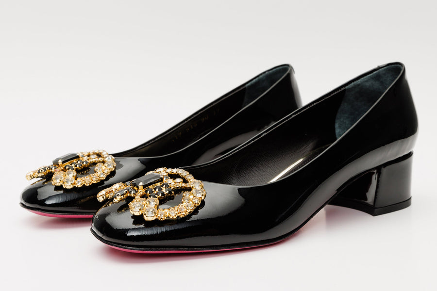 The Foggia Black Leather Block Heel Pump Women Shoe - Glamourous Grace