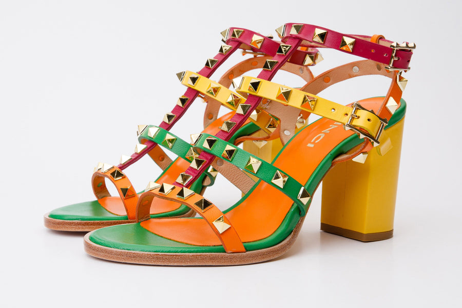 The Nejapa Block Heel Multicolor Leather Women Sandal - Glamourous Grace
