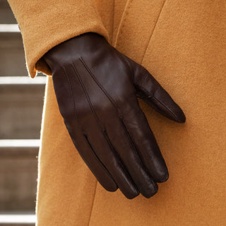 Marco (brown) - Italian lambskin leather gloves with brown rabbit fur lining - Glamourous Grace