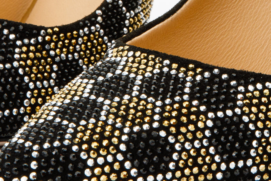 The Bolu Black & Gold Glitter Leather Pump Women Shoe - Glamourous Grace