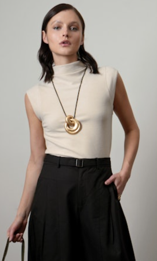 Paloma Sand Funnel Neck Knit Top
