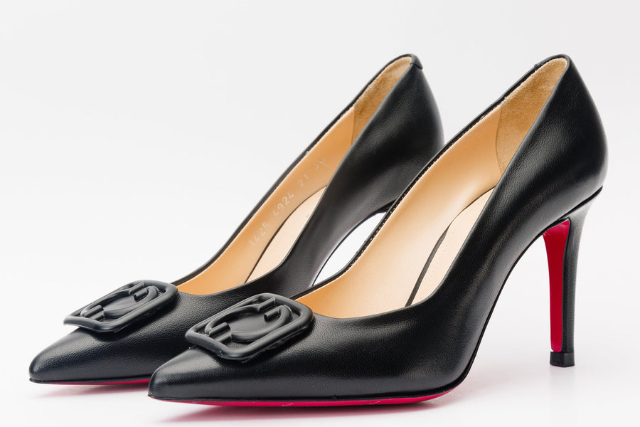 The Maneadero Black Leather Pump Fuchsia Sole Women Shoe - Glamourous Grace