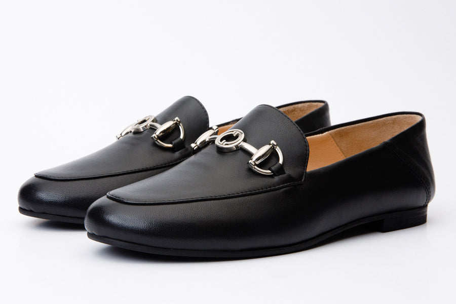 Luanda Black Leather Women Flat Shoe - Glamourous Grace