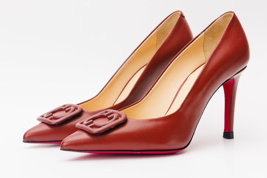 The Maneadero Dark Red Leather Pump Fuchsia Sole Women Shoe - Glamourous Grace