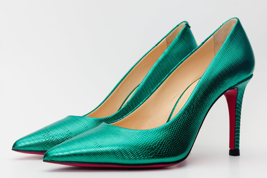 The Maple Green Leather Pump Fuchsia Sole Women Shoe - Glamourous Grace