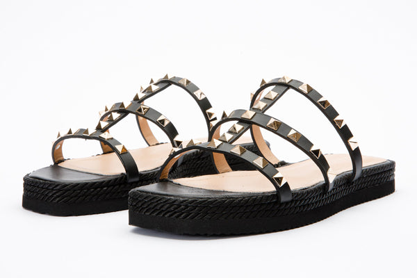 The Seul Black Leather Multi Strap Flat Women Sandal Final Sale! - Glamourous Grace