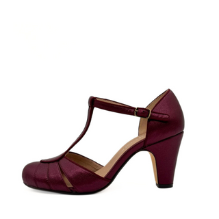 Mulberry Metallic T-Strap Heels - Glamourous Grace