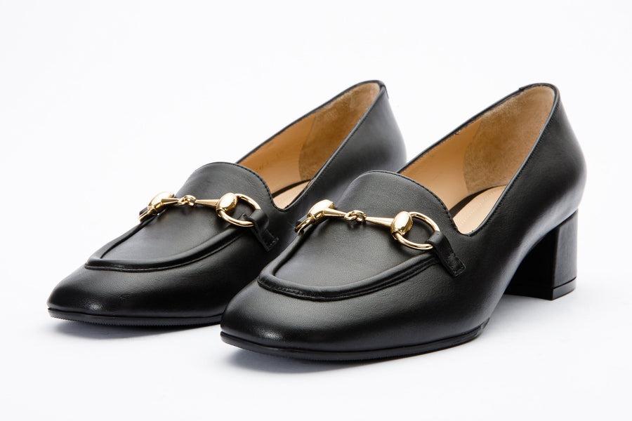 The Delhi Black Leather Block Heel Pump Women Shoe - Glamourous Grace