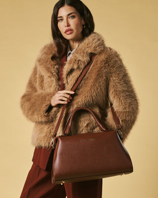 Cecilia (brown) - Italian calf leather women's handbag (with shoulder strap) - Glamourous Grace