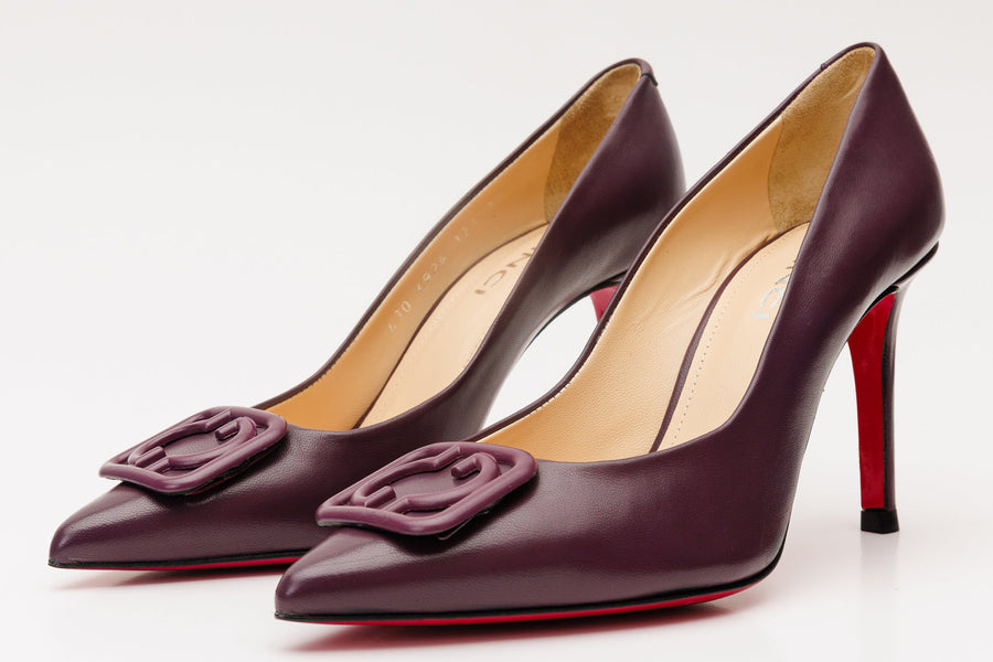 The Maneadero Dark Purple Leather Pump Fuchsia Sole Women Shoe - Glamourous Grace